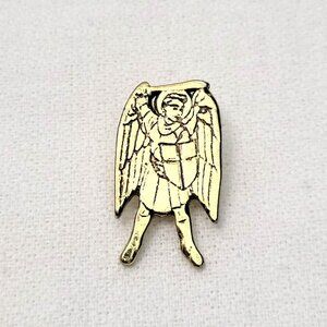Saint Michael the Archangel Gold Tone Lapel Pin Protector Shield Sword Vintage